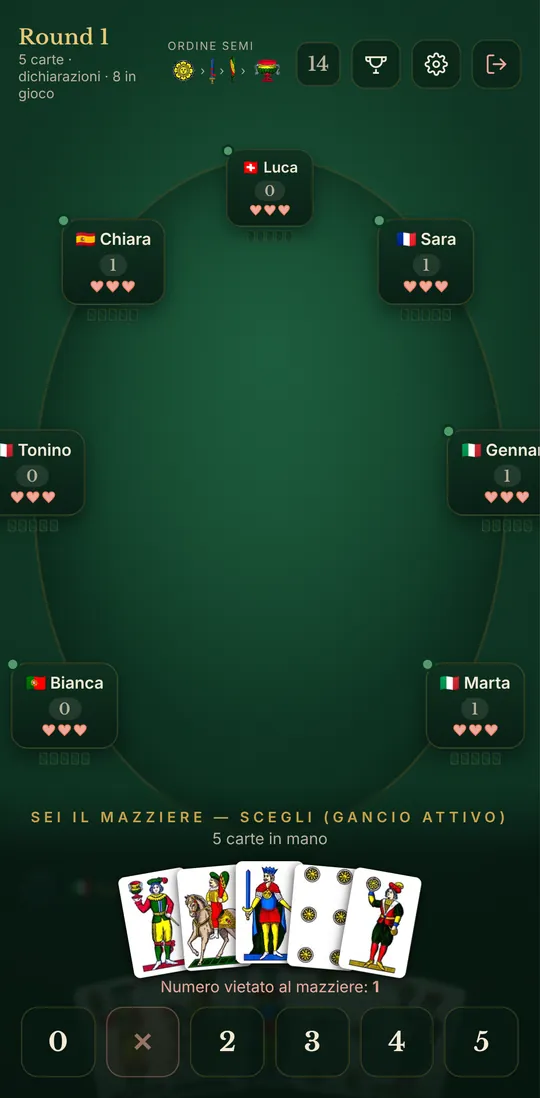 Una partita di Hooked! al tavolo da gioco